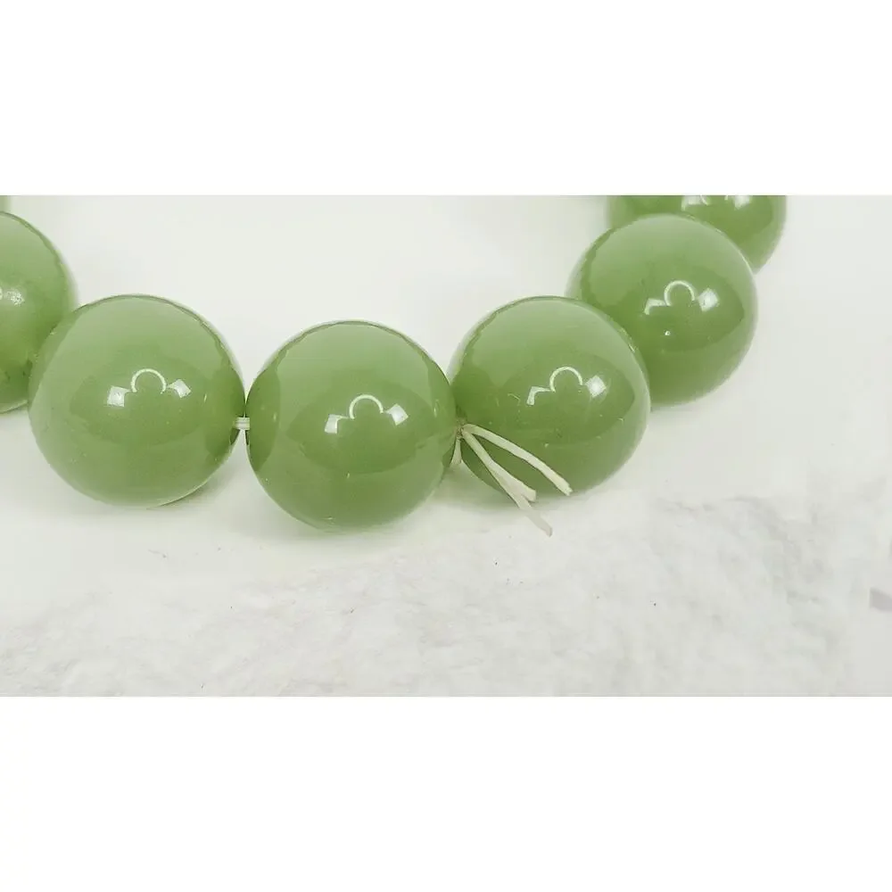 Beautiful 16mm Apple Green Nephrite Jade Polished Bead Stretchy Bracelet 7.5